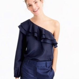 J. Crew Navy Blue Silk 1 Shoulder Top
